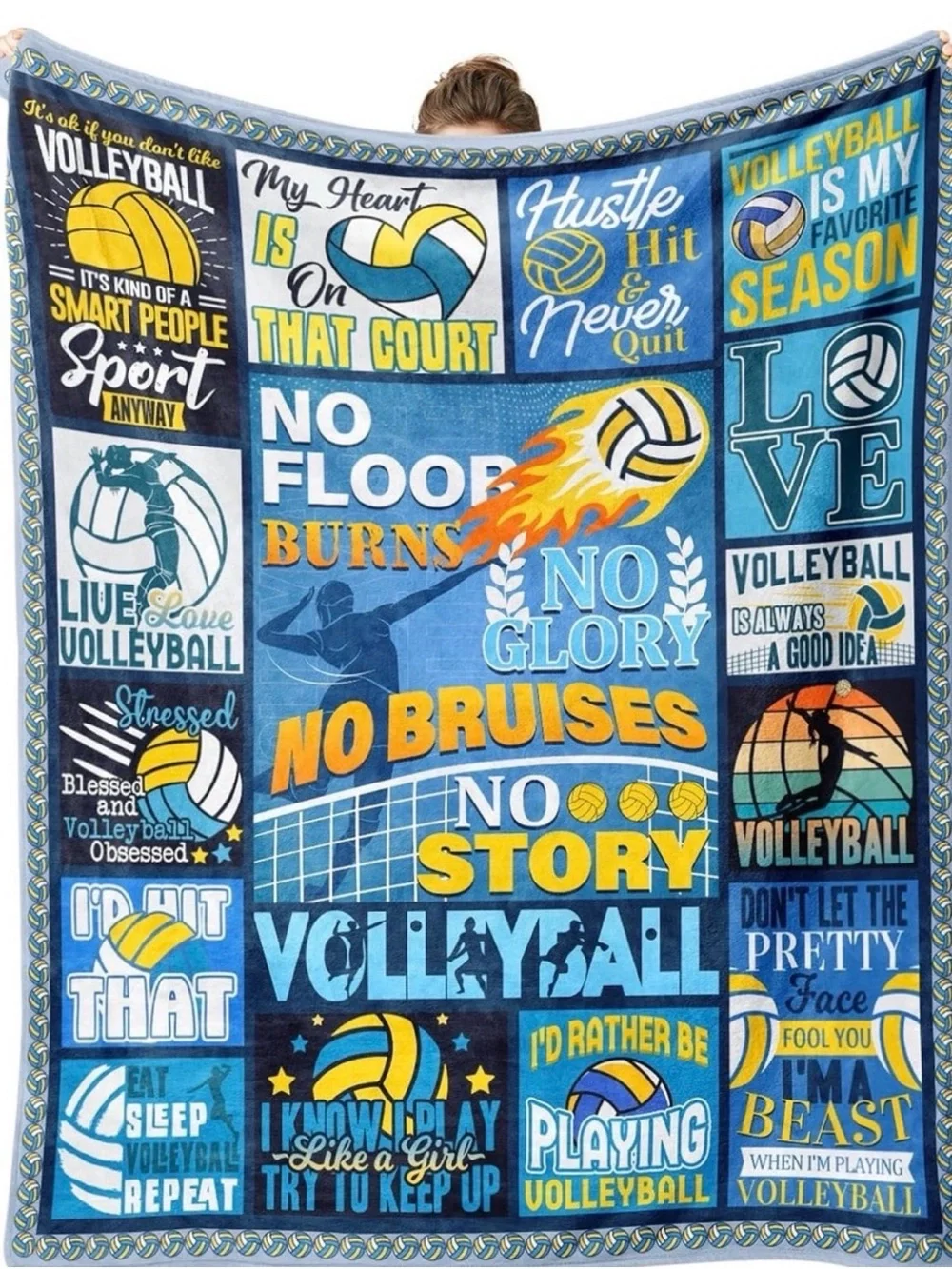 Volleyball Graphic Throw Blanket - Blue & Yellow NWT